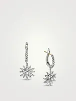 Starburst Drop Earrings In Sterling Silver With Pavé Diamonds