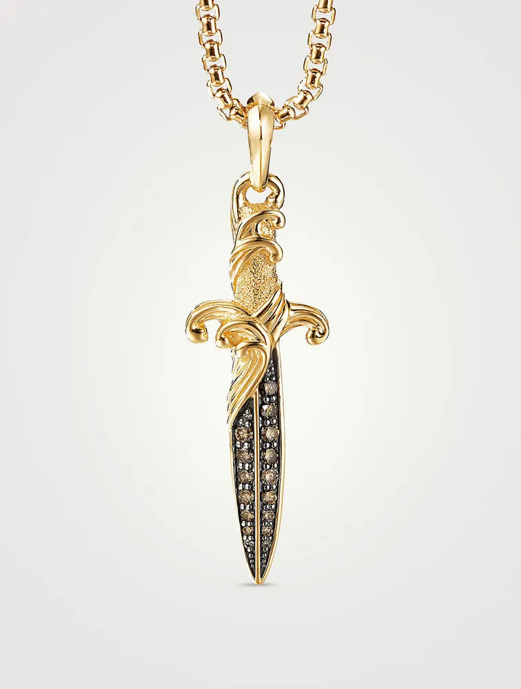 Waves Dagger Amulet In 18k Yellow Gold With Pavé Cognac Diamonds