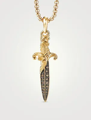 Waves Dagger Amulet In 18k Yellow Gold With Pavé Cognac Diamonds