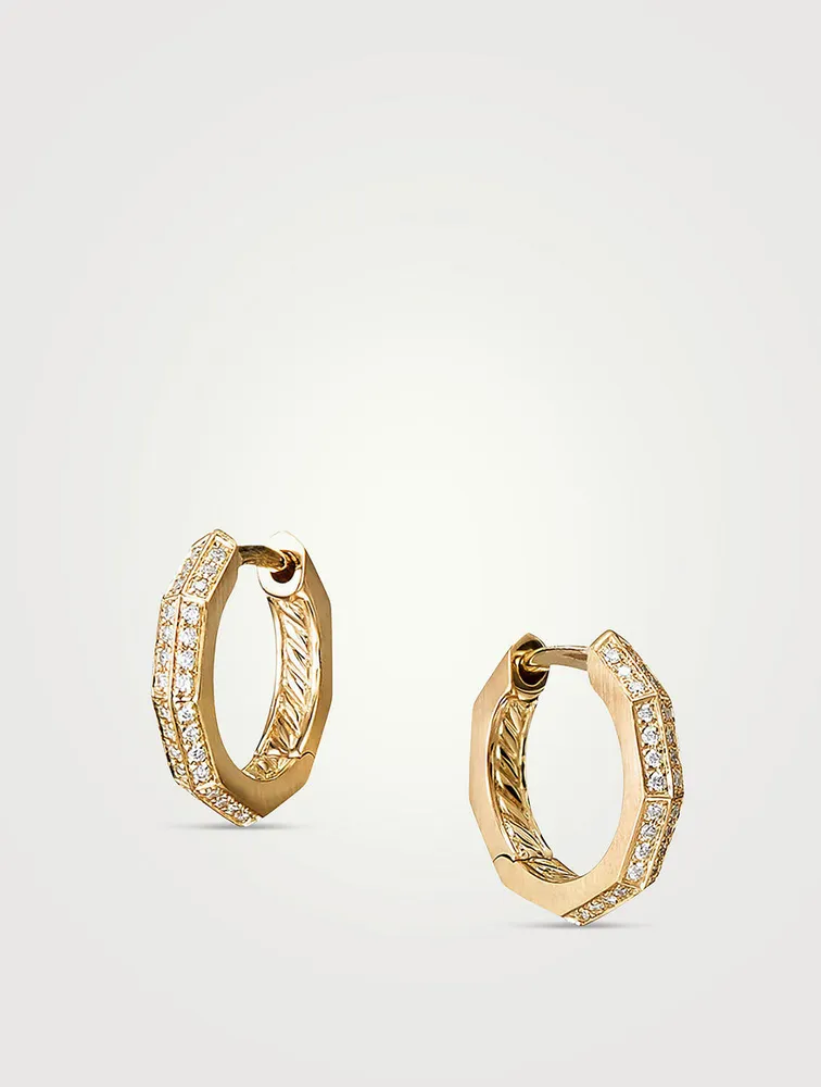 Stax Faceted Huggie Hoop Earrings In 18k Yellow Gold With Pavé Diamonds