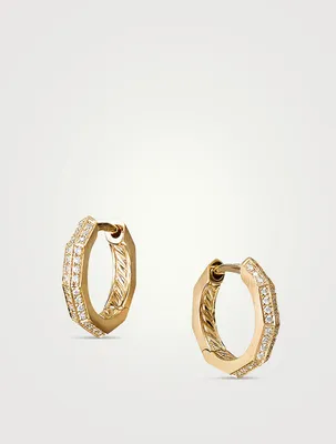 Stax Faceted Huggie Hoop Earrings In 18k Yellow Gold With Pavé Diamonds