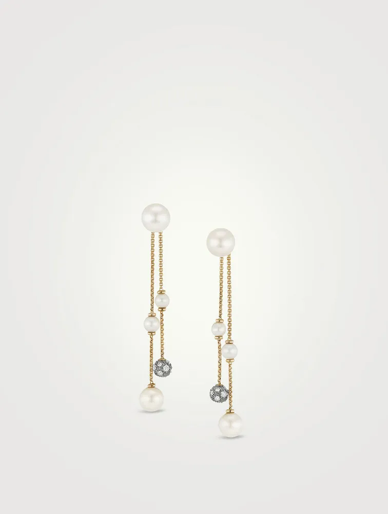 Pearl And Pavé Two Row Drop Earrings In 18k Yellow Gold With Diamonds