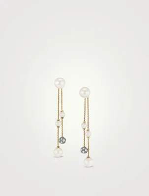 Pearl And Pavé Two Row Drop Earrings In 18k Yellow Gold With Diamonds