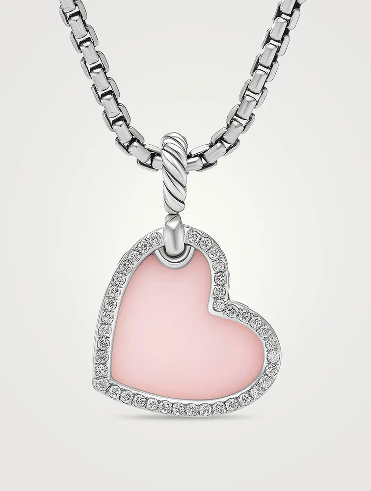 Dy Elements® Heart Amulet In Sterling Silver With Pink Opal And Pavé Diamonds