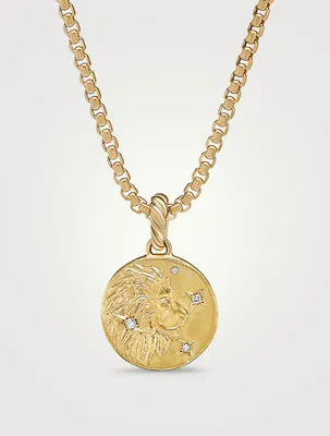 Leo Amulet In 18k Yellow Gold With Diamonds