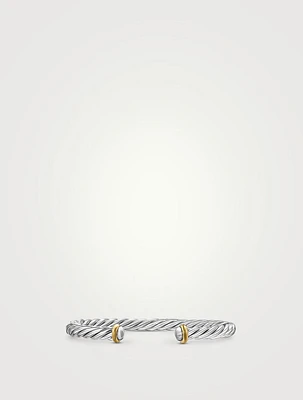 Cable Cuff Bracelet Sterling Silver With 14k Yellow Gold, 6mm