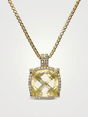 Chatelaine® pavé Bezel Pendant Necklace In 18k Yellow Gold With Champagne Citrine And Diamonds, 14mm