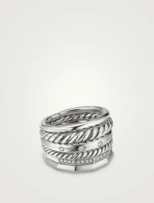 Stax Six Row Ring Sterling Silver With Pavé Diamonds