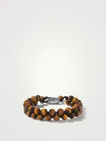 Spiritual Beads Two Row Woven Bracelet Sterling Silver With Tiger's Eye