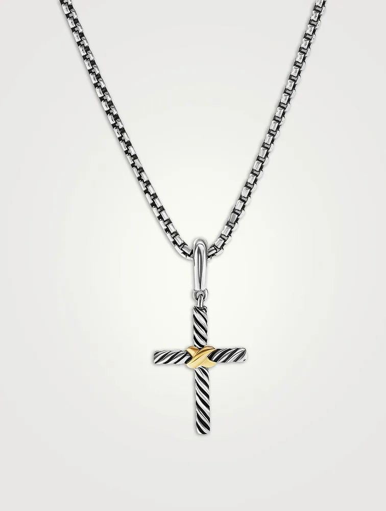 Petite X Cross Pendant In Sterling Silver With 18k Yellow Gold