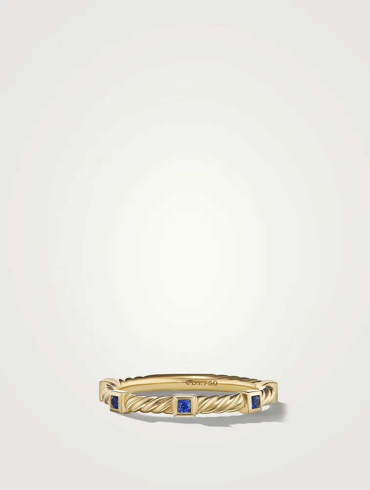 Cable Collectibles® Stack Ring 18k Yellow Gold With Blue Sapphires