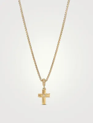 Cross Amulet In 18k Yellow Gold With Center Diamond