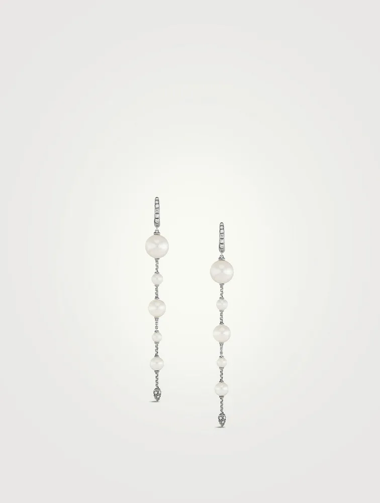 Pearl And Pavé Drop Earrings In Sterling Silver With Diamonds