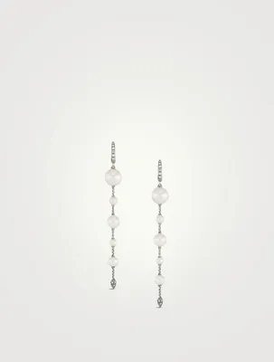Pearl And Pavé Drop Earrings In Sterling Silver With Diamonds