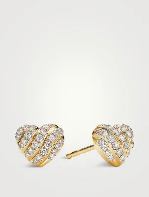 Cable Collectibles® Heart Stud Earrings In 18k Yellow Gold With Pavé Diamonds