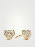 Cable Collectibles® Heart Stud Earrings In 18k Yellow Gold With Pavé Diamonds