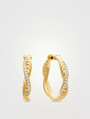 Petite Infinity Hoop Earrings In 18k Yellow Gold With Diamonds, 17.3mm