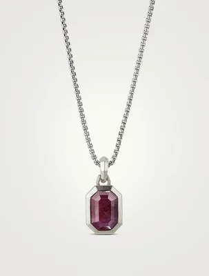 Emerald Cut Amulet In Sterling Silver With Indian Ruby