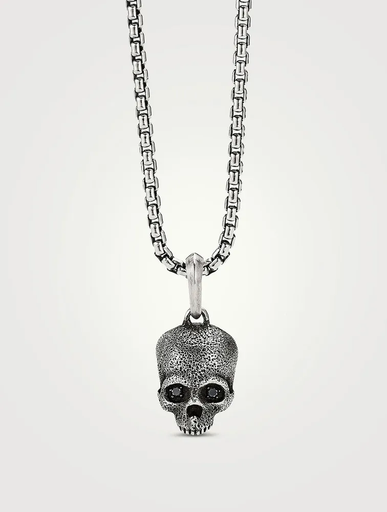 Memento Mori Skull Amulet In Sterling Silver With Pavé Black Diamonds