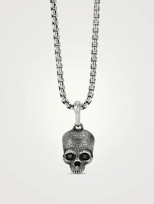 Memento Mori Skull Amulet In Sterling Silver With Pavé Black Diamonds