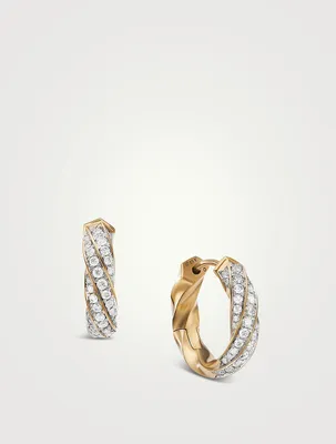 Cable Edge® Huggie Hoop Earrings In 18k Yellow Gold With Pavé Diamonds