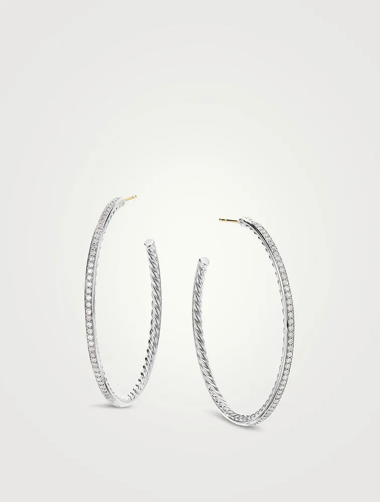 Pavé Hoop Earrings In Sterling Silver With Diamonds