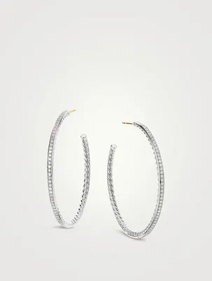 Pavé Hoop Earrings In Sterling Silver With Diamonds