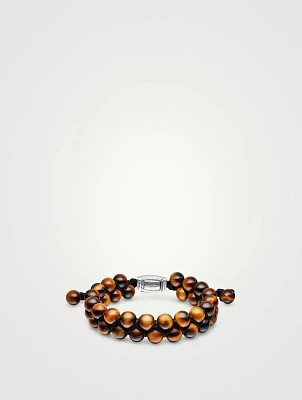 Spiritual Beads Two Row Woven Bracelet Sterling Silver With Tiger’s Eye, 8mm