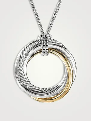 Crossover Pendant Necklace In Sterling Silver With 14k Yellow Gold
