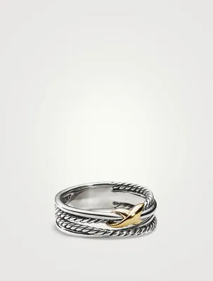 X Crossover Band Ring Sterling Silver With 18k Yellow Gold
