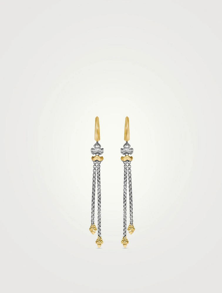 Zig Zag Stax™ Chain Drop Earrings In Sterling Silver With 18k Yellow Gold And Diamonds, 66mm