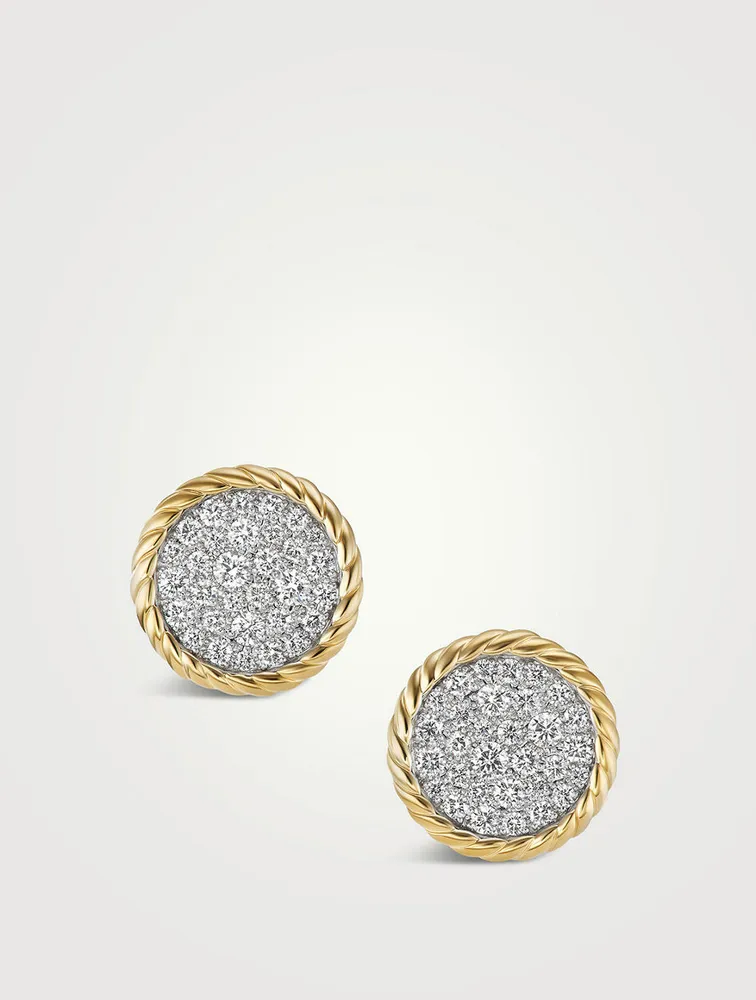 Dy Elements® Button Stud Earrings In 18k Yellow Gold With Pavé Diamonds