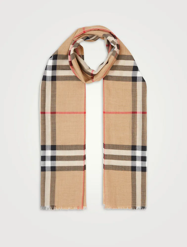 Check Lightweight Wool Silk Scarf