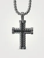 Chevron Cross Pendant In Sterling Silver With Pavé Black Diamonds