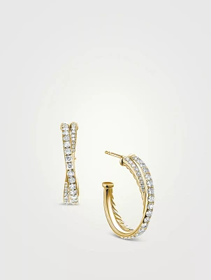 Pavé Crossover Hoop Earrings In 18k Yellow Gold With Diamonds