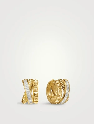 Crossover Trio Huggie Hoop Earrings In 18k Yellow Gold With Diamonds, 15.1mm