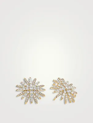 Starburst Stud Earrings In 18k Gold With Full Pavé Diamonds
