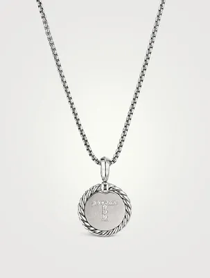 T Initial Charm In Sterling Silver With Pavé Diamonds
