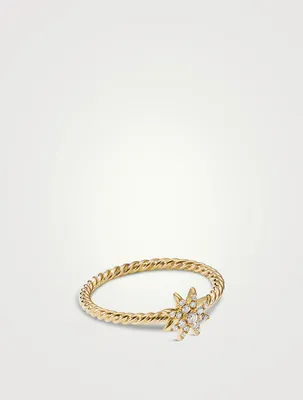 Petite Starburst Station Ring 18k Yellow Gold With Full Pavé Diamonds