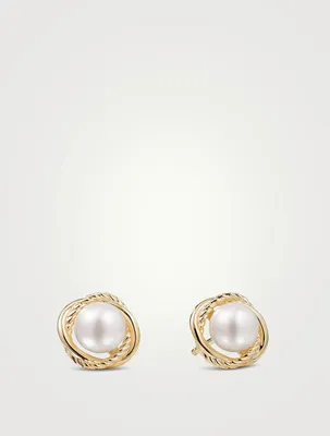 Crossover Infinity Pearl Stud Earrings In 18k Yellow Gold