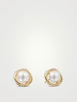 Crossover Infinity Pearl Stud Earrings In 18k Yellow Gold