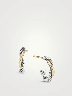 Petite Infinity Huggie Hoop Earrings In Sterling Silver With 14k Yellow Gold