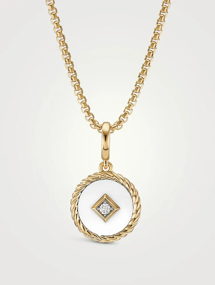 Cable Collectibles® White Enamel Charm In 18k Yellow Gold With Center Diamond