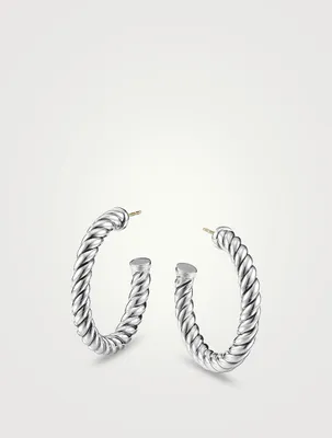 Sculpted Cable Hoop Earrings In Sterling Silver