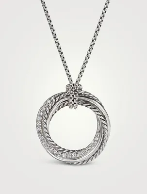 Crossover Pendant Necklace In Sterling Silver With Pavé Diamonds