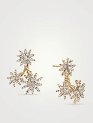 Starburst Cluster Drop Earrings In 18k Yellow Gold With Full Pavé Diamonds