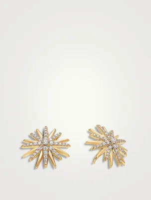 Starburst Stud Earrings In 18k Yellow Gold With Pavé Diamonds