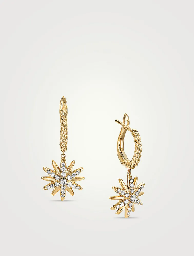 Starburst Drop Earrings In 18k Yellow Gold With Pavé Diamonds