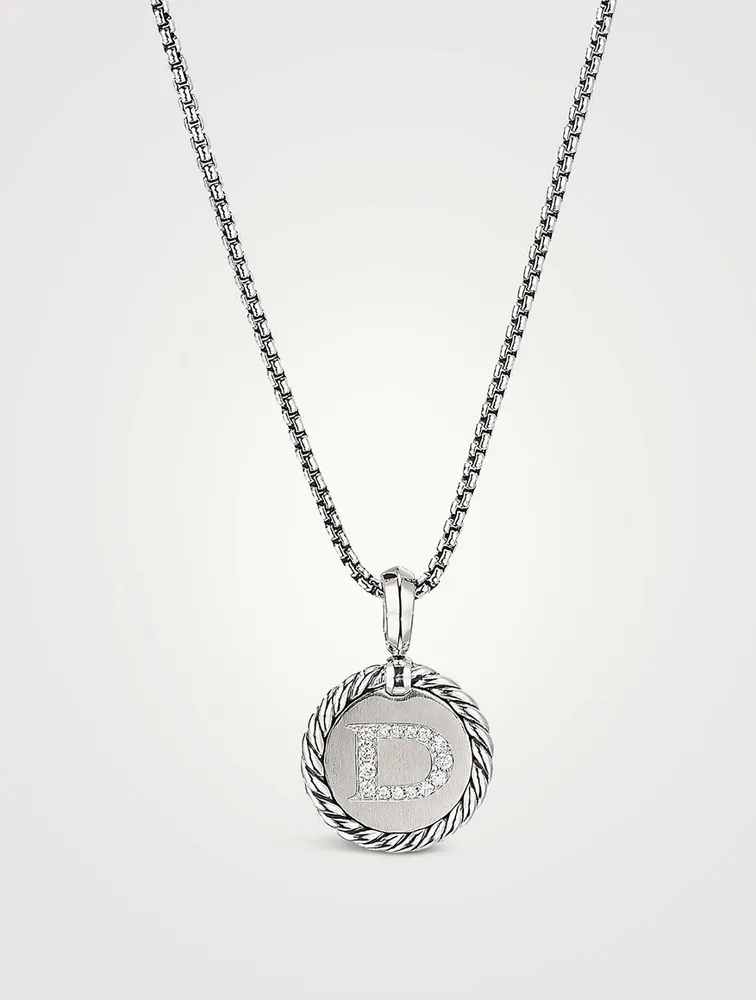 D Initial Charm In Sterling Silver With Pavé Diamonds