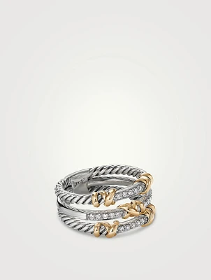 Petite Helena Wrap Three Row Ring Sterling Silver With 18k Yellow Gold And Pavé Diamonds